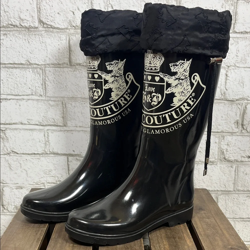Juicy Couture Black Glossy Winter Rain Boots